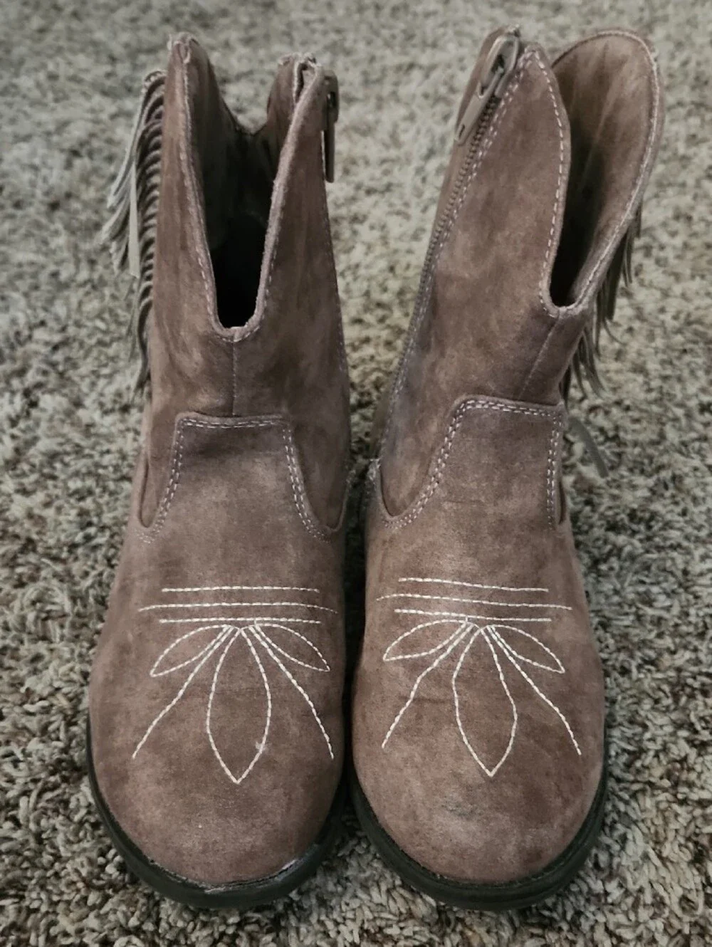 Children's Suede Fringe Western Boots - Taupe
